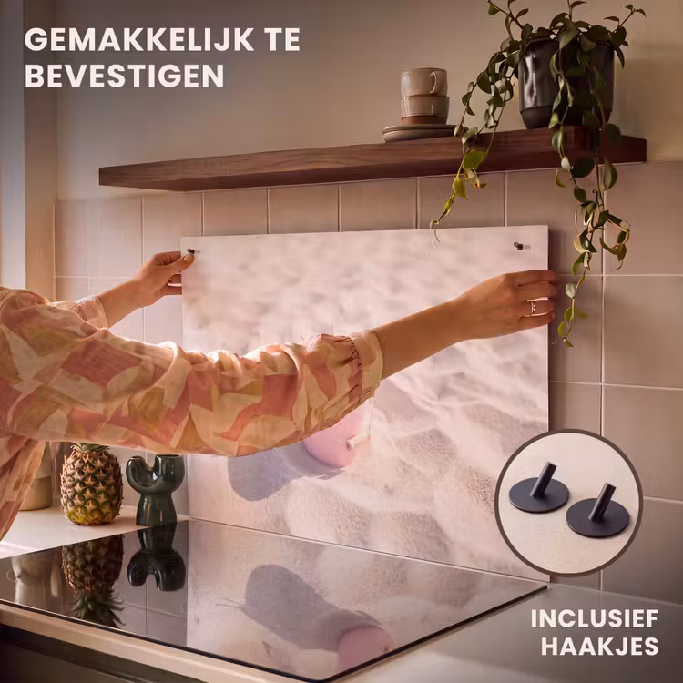 Strand - Schelpen - Zomer - Roze - Decoratie Inductie beschemer met haakjes klein -ky-ophangen-nl