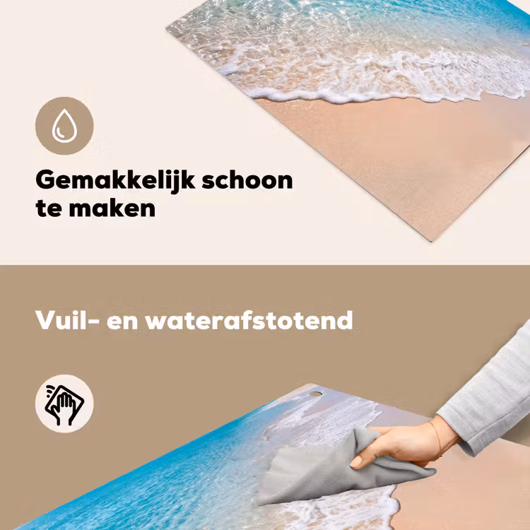 Strand - Water - Natuur - Blauw - Beige Inductie beschemer met haakjes klein -ky-schoon-nl