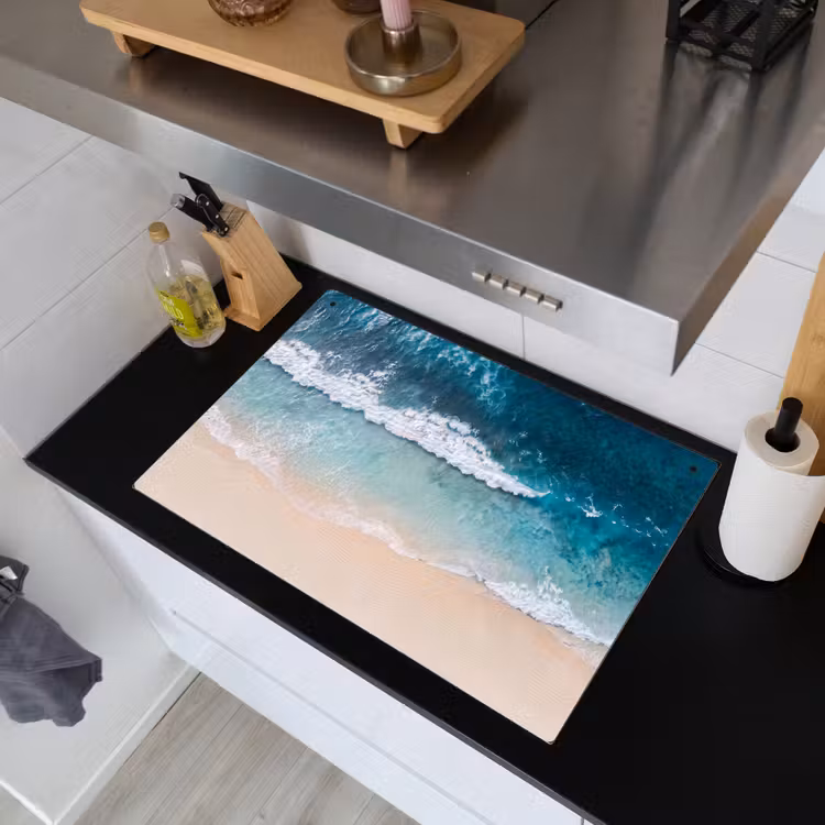 Strand - Zee - Golven - Natuur - Blauw Inductie beschemer met haakjes klein -sfeer1