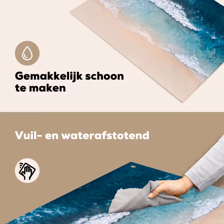 Strand - Zee - Golven - Natuur - Blauw Inductie beschemer met haakjes klein -ky-schoon-nl