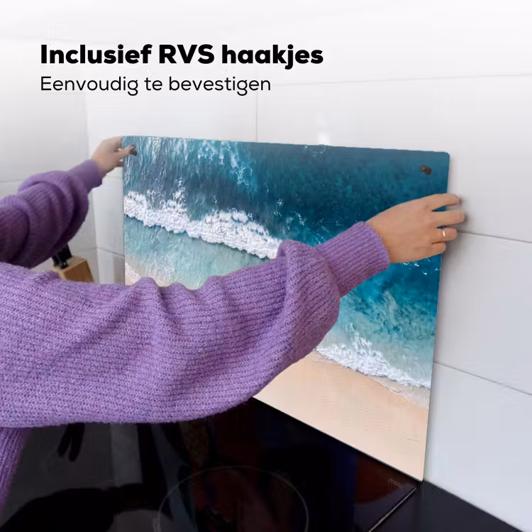 Strand - Zee - Golven - Natuur - Blauw Inductie beschemer met haakjes klein -ky-ophangen-nl