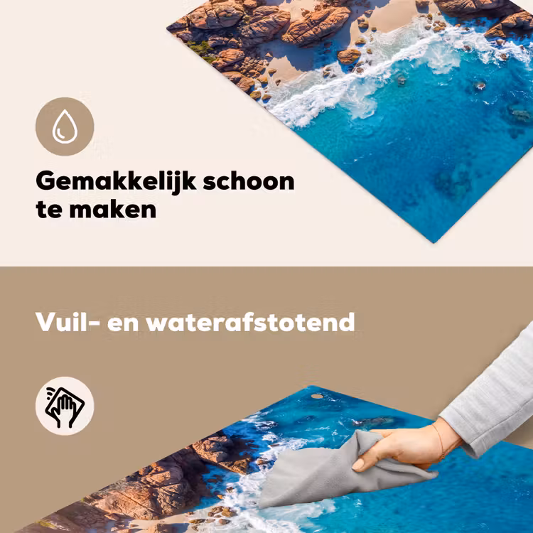 Strand - Zee - Rotsen - Natuur - Blauw Inductie beschemer met haakjes klein -ky-schoon-nl