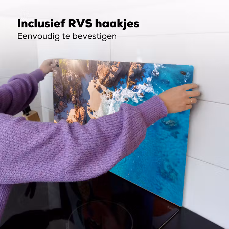 Strand - Zee - Rotsen - Natuur - Blauw Inductie beschemer met haakjes klein -ky-ophangen-nl