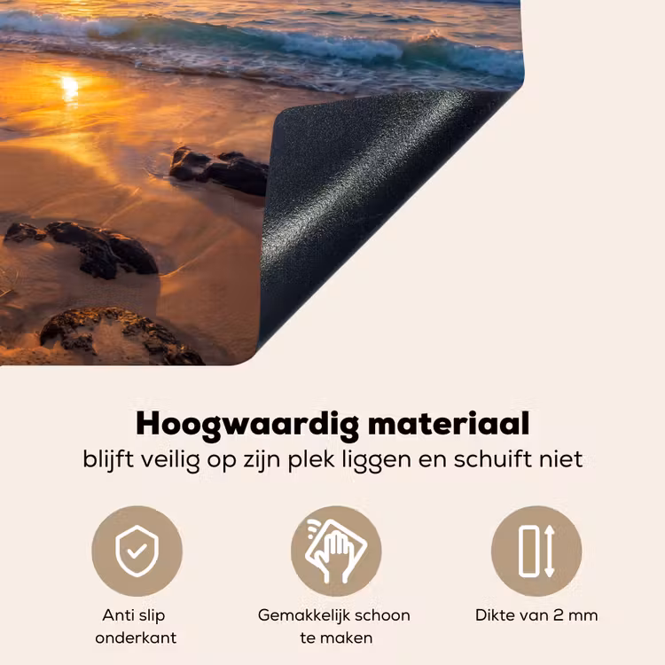 Strand - Zonsondergang - Golven - Natuur - Oranje Inductie beschemer met haakjes klein -ky-onderkant-nl