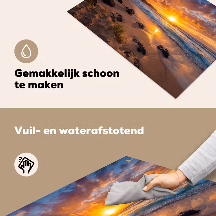 Strand - Zonsondergang - Golven - Natuur - Oranje Inductie beschemer met haakjes klein -ky-schoon-nl