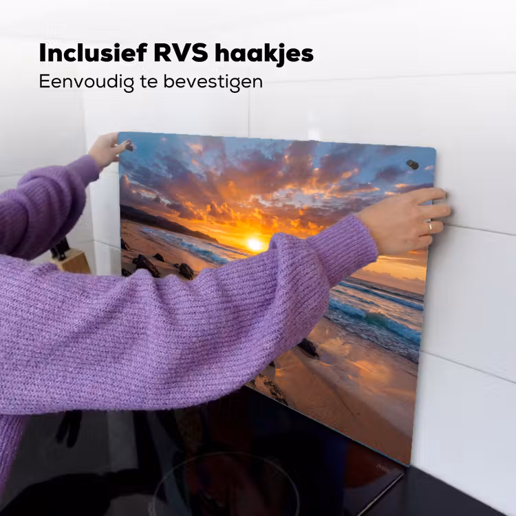 Strand - Zonsondergang - Golven - Natuur - Oranje Inductie beschemer met haakjes klein -ky-ophangen-nl