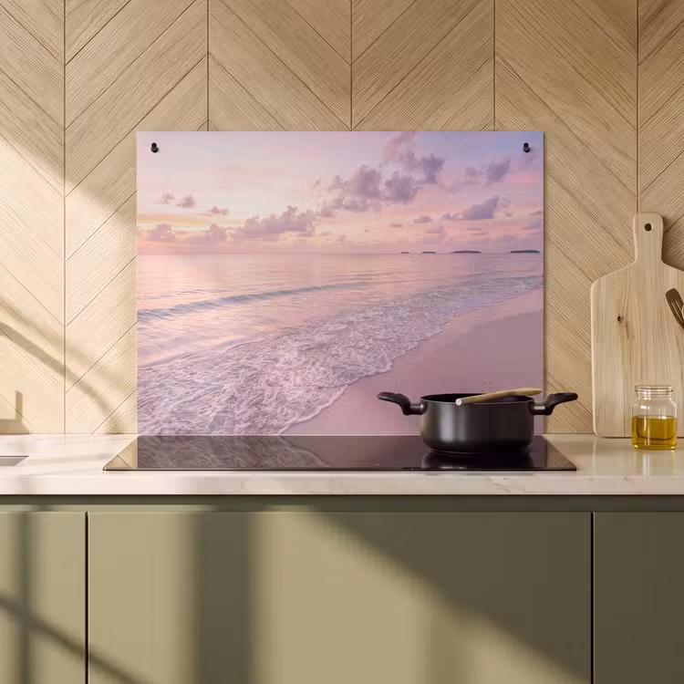 Strand - Zonsondergang - Natuur - Minimalistisch - Roze Inductie beschemer met haakjes klein -sfeer2