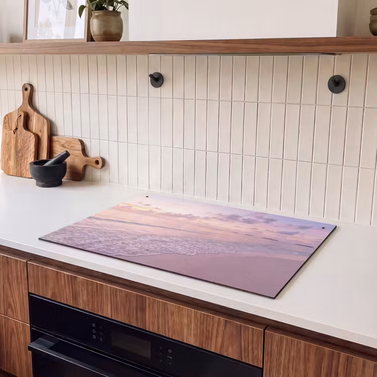 Strand - Zonsondergang - Natuur - Minimalistisch - Roze Inductie beschemer met haakjes klein -sfeer1