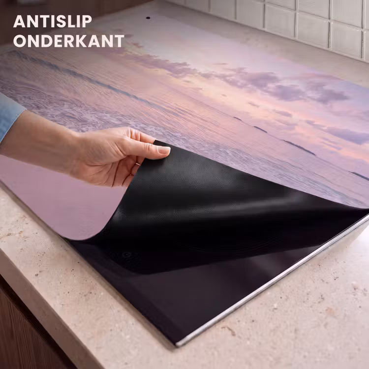 Strand - Zonsondergang - Natuur - Minimalistisch - Roze Inductie beschemer met haakjes klein -ky-onderkant-nl