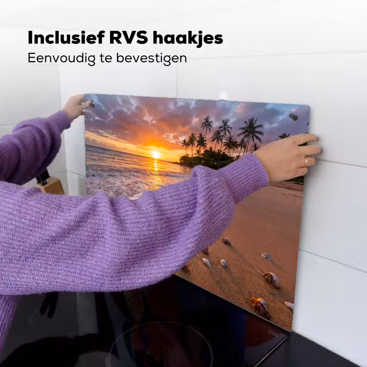 Strand - Zonsondergang - Palmbomen - Natuur - Oranje Inductie beschemer met haakjes klein -ky-ophangen-nl