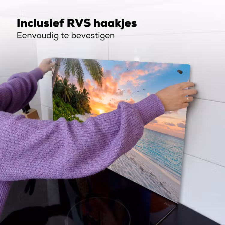 Strand - Zonsondergang - Palmbomen - Tropisch - Natuur Inductie beschemer met haakjes klein -ky-ophangen-nl