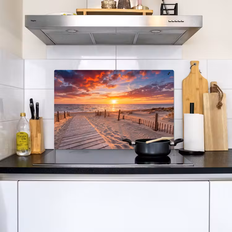 Strand - Zonsondergang - Zee - Natuur - Oranje Inductie beschemer met haakjes klein -sfeer2