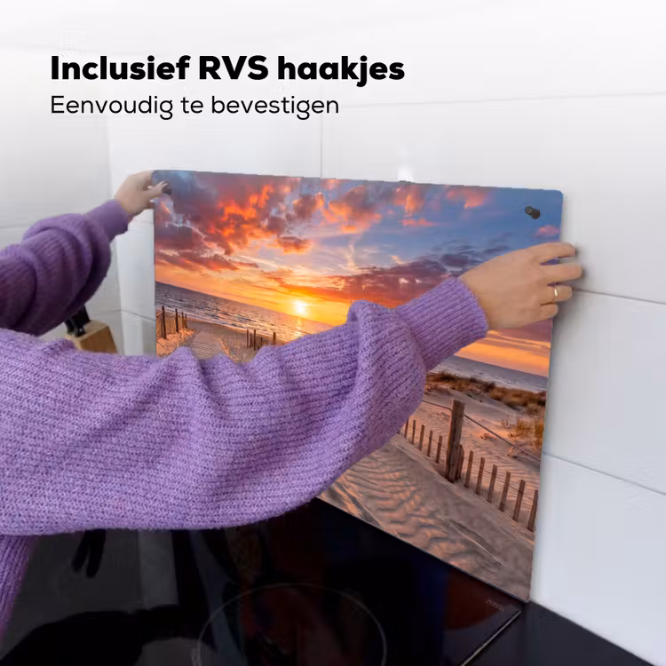 Strand - Zonsondergang - Zee - Natuur - Oranje Inductie beschemer met haakjes klein -ky-ophangen-nl