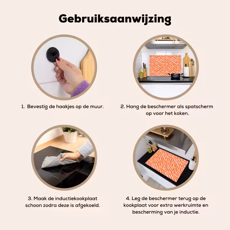 Strepen - Dynamisch - Oranje Inductie beschemer met haakjes klein 777 -ky-gebruik-nl