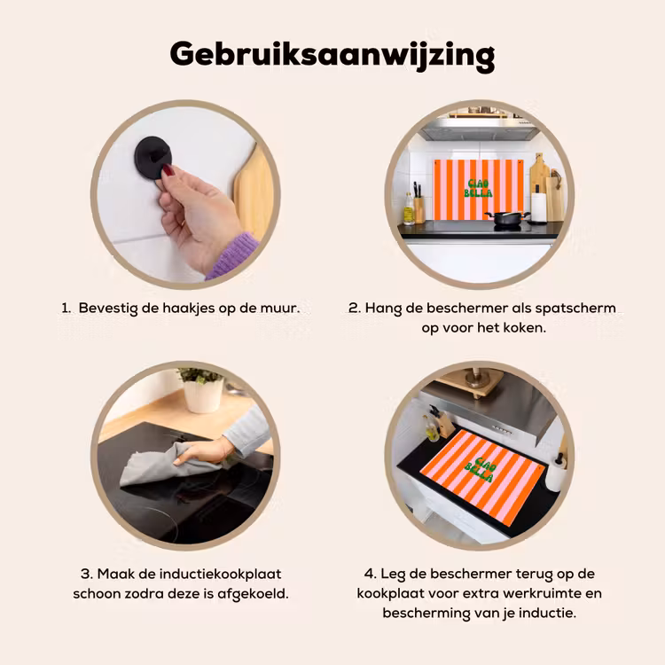 Strepen - Oranje - Verticaal - Ciao bella Inductie beschemer met haakjes klein -ky-gebruik-nl