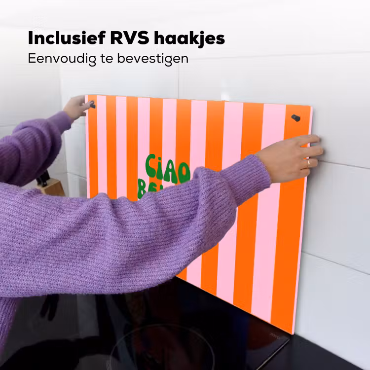 Strepen - Oranje - Verticaal - Ciao bella Inductie beschemer met haakjes klein -ky-ophangen-nl