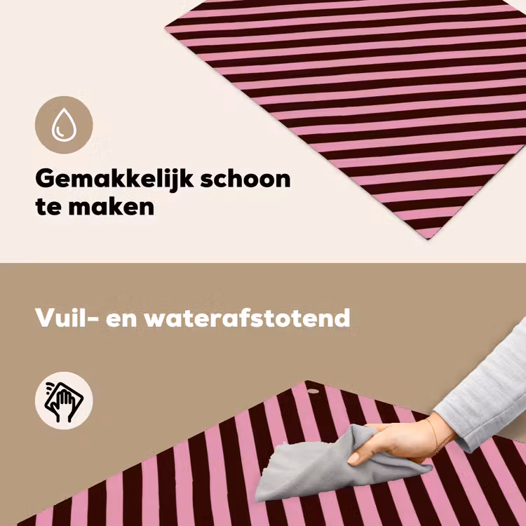 Strepen - Roze - Bruin Inductie beschemer met haakjes klein 777 -ky-schoon-nl