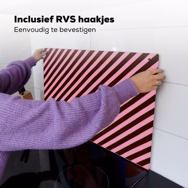 Strepen - Roze - Bruin Inductie beschemer met haakjes klein 777 -ky-ophangen-nl