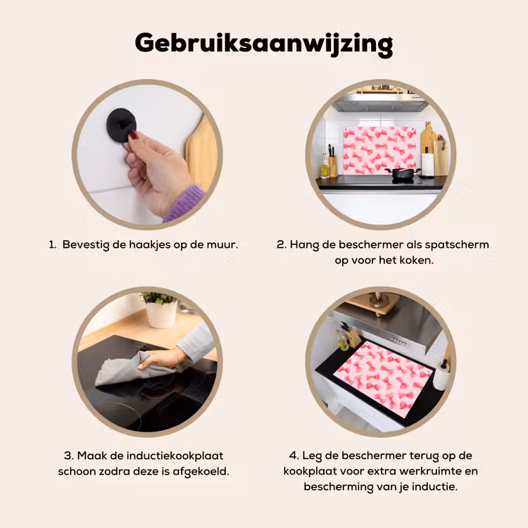 Strikken - Aquarel - Roze Inductie beschemer met haakjes klein 777 -ky-gebruik-nl