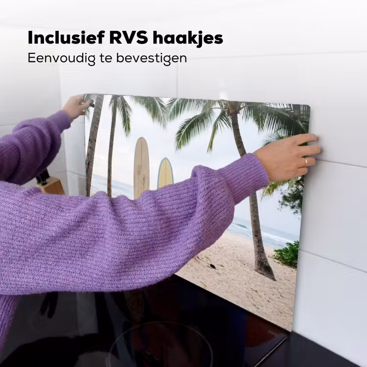 Surfboard - Palmbomen - Kleurrijk Inductie beschemer met haakjes klein -ky-ophangen-nl