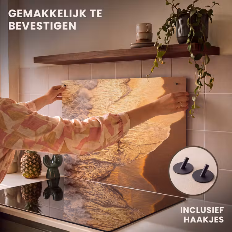 Surfer - Strand - Zonsondergang - Oceaan - Goud Inductie beschemer met haakjes klein -ky-ophangen-nl