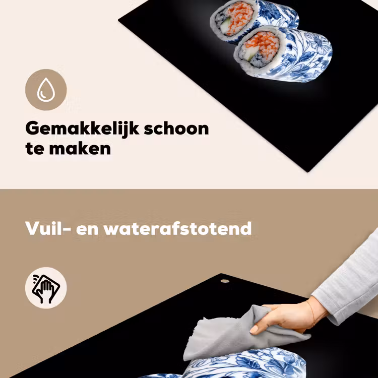 Sushi - Delfts blauw - Rijst - Vis - Elegant Inductie beschemer met haakjes klein -ky-schoon-nl
