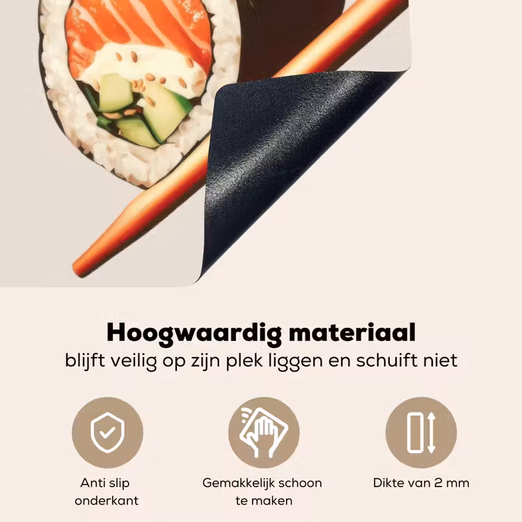 Sushi - Zalm - Rijst - Japans Inductie beschemer met haakjes klein -ky-onderkant-nl