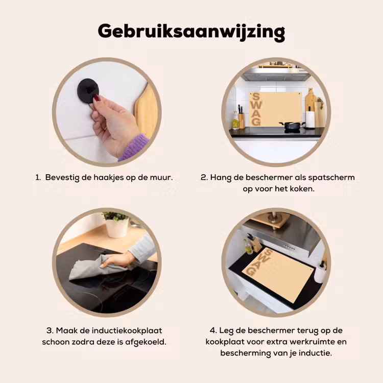 Swag - Bruin - Beige Inductie beschemer met haakjes klein -ky-gebruik-nl
