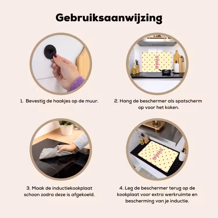 Swag - Roze - Stippen - Geel Inductie beschemer met haakjes klein -ky-gebruik-nl