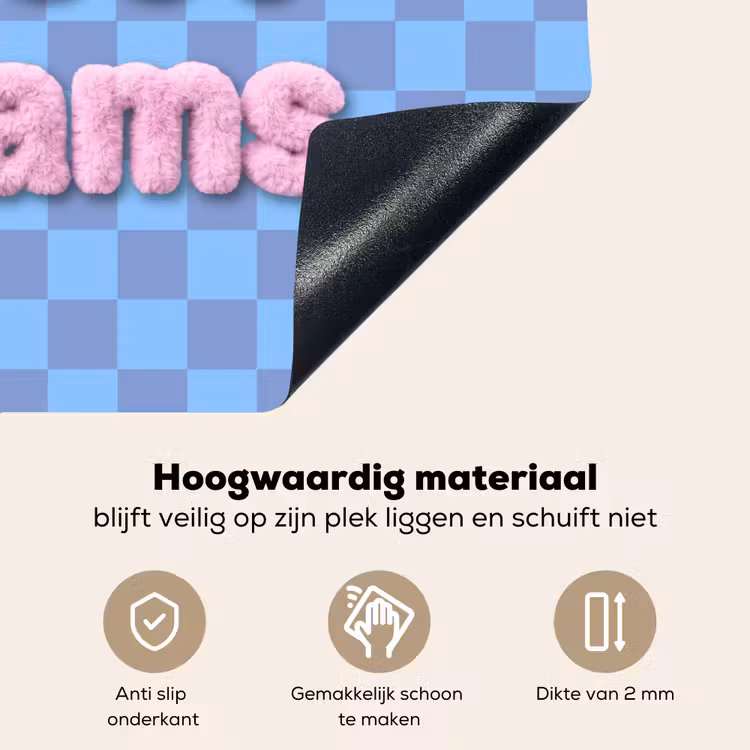Sweet dreams - Vierkanten - Roze - Blauw Inductie beschemer met haakjes klein -ky-onderkant-nl