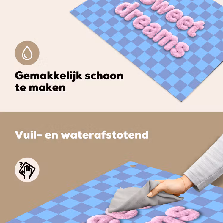 Sweet dreams - Vierkanten - Roze - Blauw Inductie beschemer met haakjes klein -ky-schoon-nl