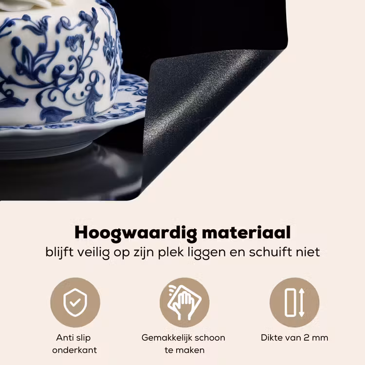 Taart - Slagroom - Kers - Bord - Delfts blauw Inductie beschemer met haakjes klein -ky-onderkant-nl