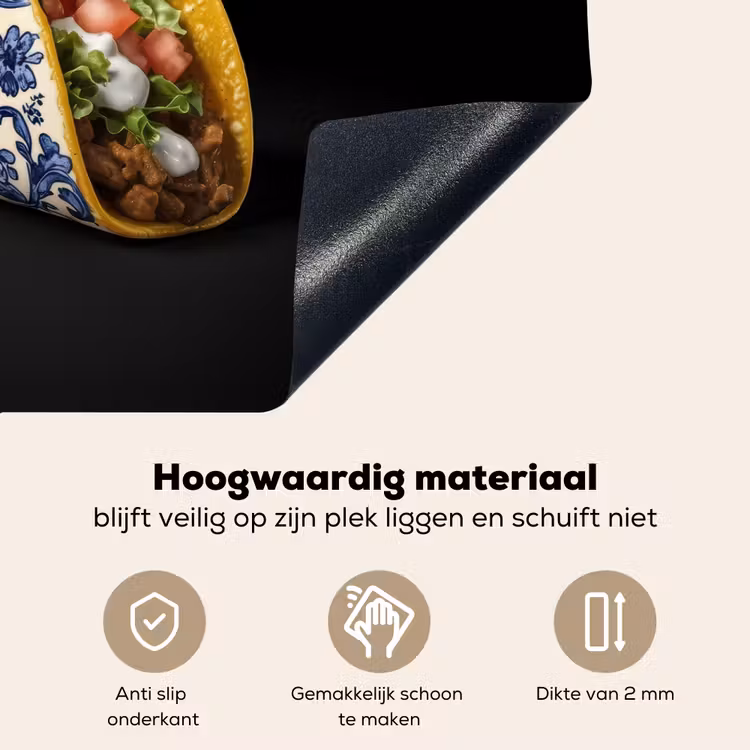 Taco - Vlees - Salade - Delftsblauw - Motief Inductie beschemer met haakjes klein -ky-onderkant-nl