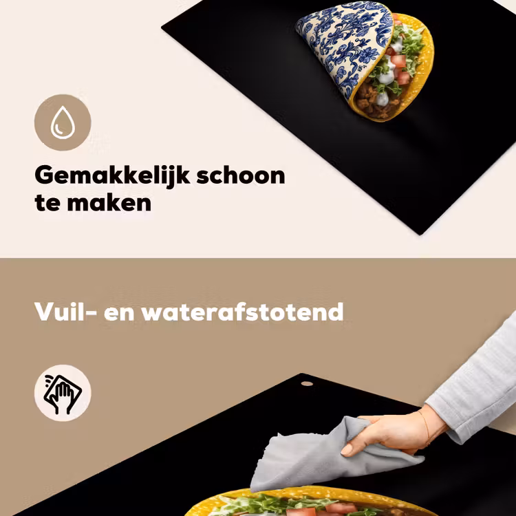 Taco - Vlees - Salade - Delftsblauw - Motief Inductie beschemer met haakjes klein -ky-schoon-nl