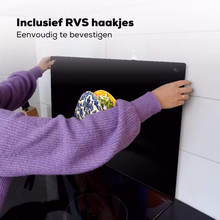 Taco - Vlees - Salade - Delftsblauw - Motief Inductie beschemer met haakjes klein -ky-ophangen-nl