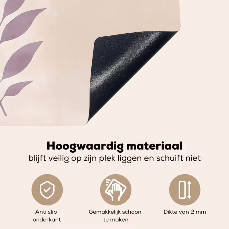 Tak - Bladeren - Minimalistisch - Beige Inductie beschemer met haakjes klein -ky-onderkant-nl