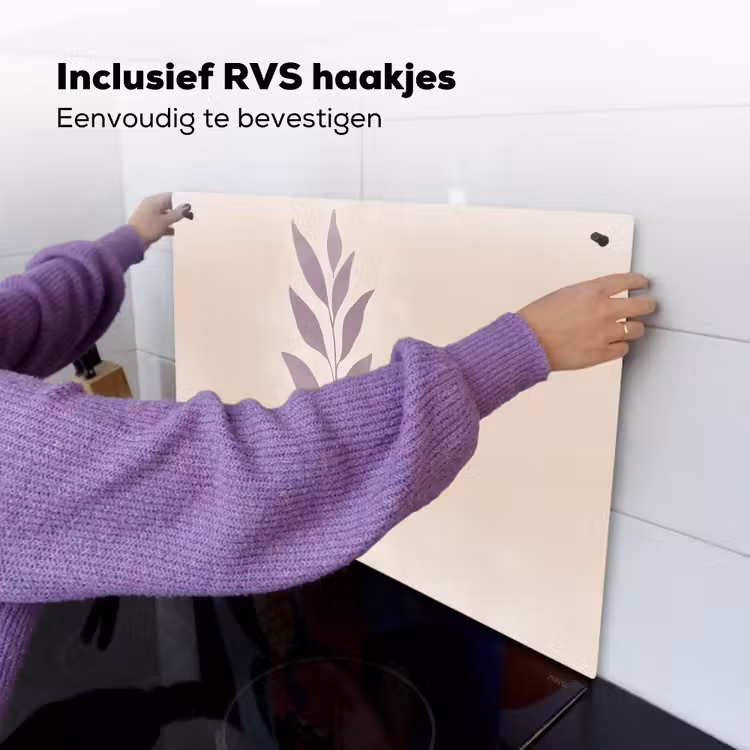Tak - Bladeren - Minimalistisch - Beige Inductie beschemer met haakjes klein -ky-ophangen-nl