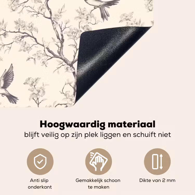 Takken - Vogels - Beige Inductie beschemer met haakjes klein 777 -ky-onderkant-nl