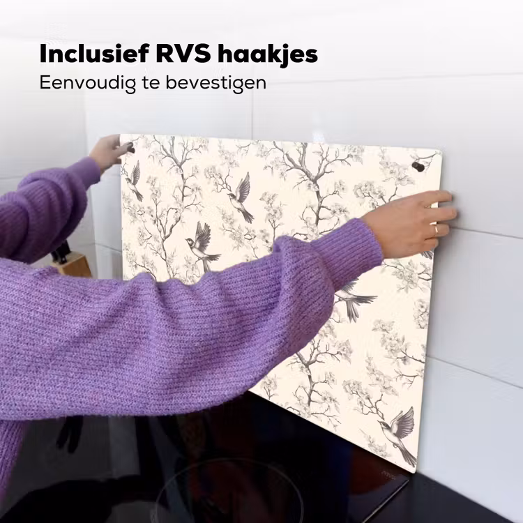 Takken - Vogels - Beige Inductie beschemer met haakjes klein 777 -ky-ophangen-nl