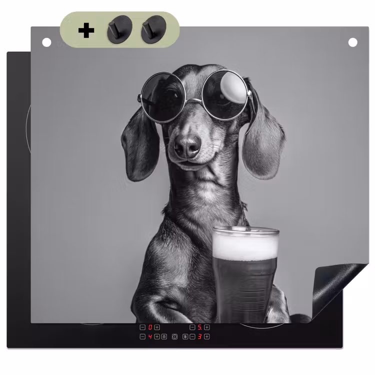 Teckel - Bier - Glas - Bril Inductie beschemer met haakjes middel -3d