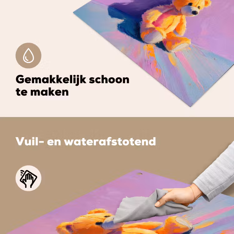 Teddybeer - Schaduw - Penseelstreken - Paars Inductie beschemer met haakjes middel -ky-schoon-nl