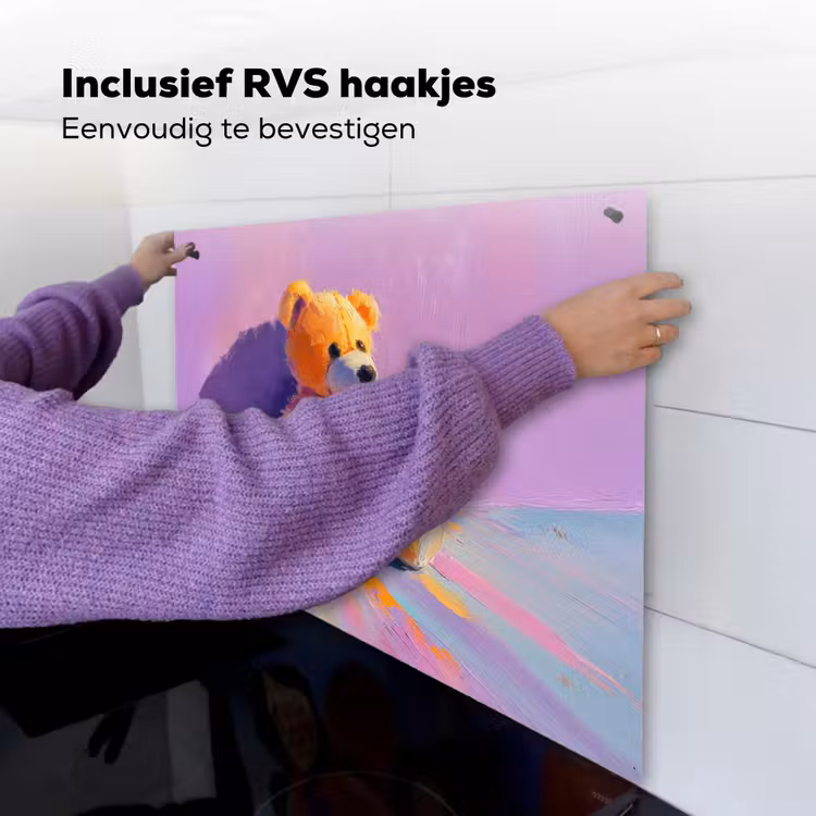 Teddybeer - Schaduw - Penseelstreken - Paars Inductie beschemer met haakjes middel -ky-ophangen-nl