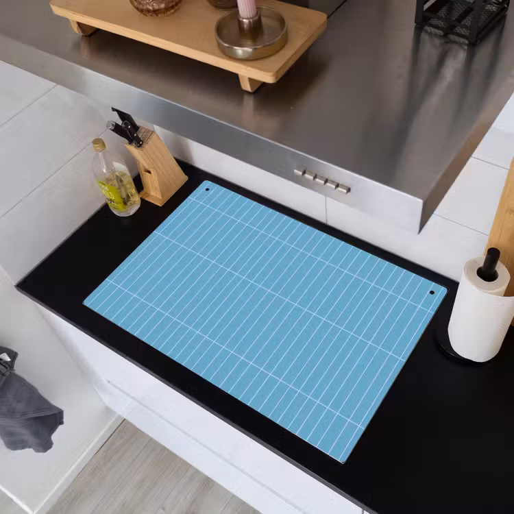 Tegel - Langwerpig - Patroon - Blauw Inductie beschemer met haakjes klein 777 -sfeer1