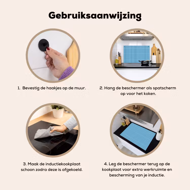 Tegel - Langwerpig - Patroon - Blauw Inductie beschemer met haakjes klein 777 -ky-gebruik-nl