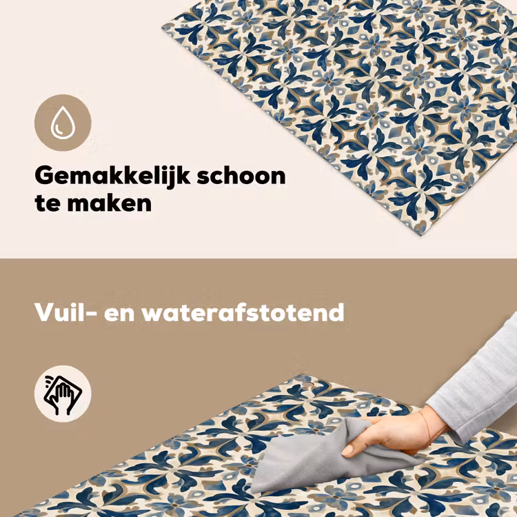 Tegel - Patroon - Blauw - Beige Inductie beschemer met haakjes klein 777 -ky-schoon-nl