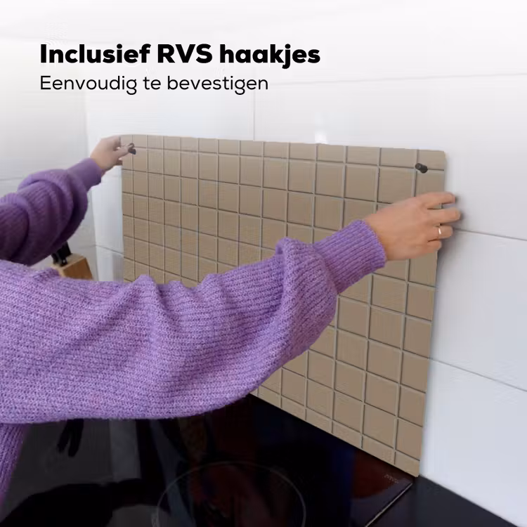 Tegel - Patroon - Taupe Inductie beschemer met haakjes klein 777 -ky-ophangen-nl