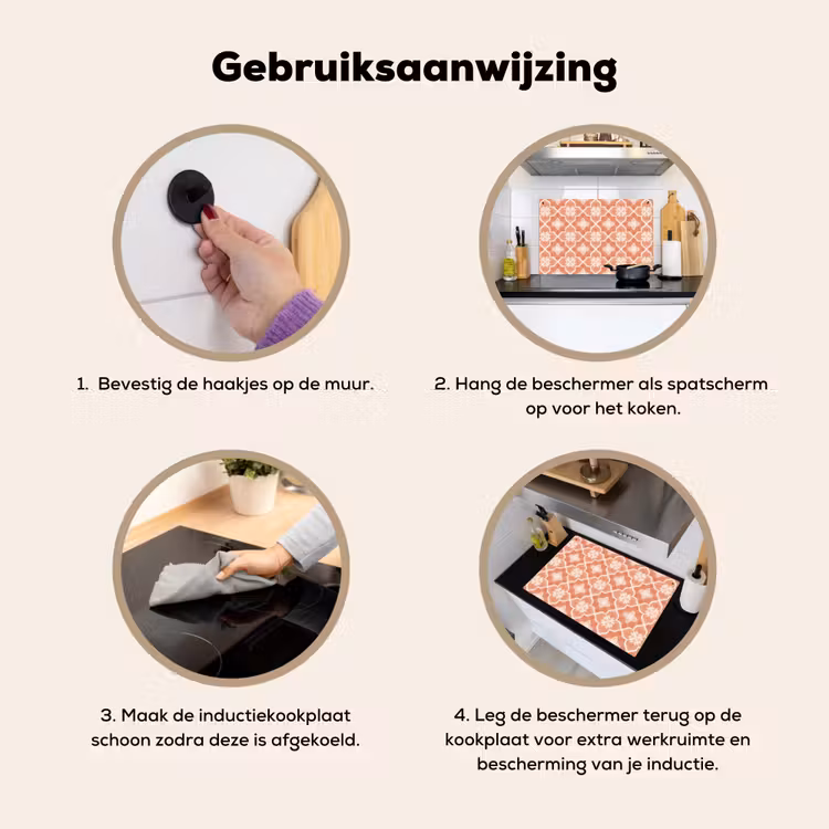 Tegelpatroon - Arabesk - Vintage - Terracotta Inductie beschemer met haakjes klein 777 -ky-gebruik-nl