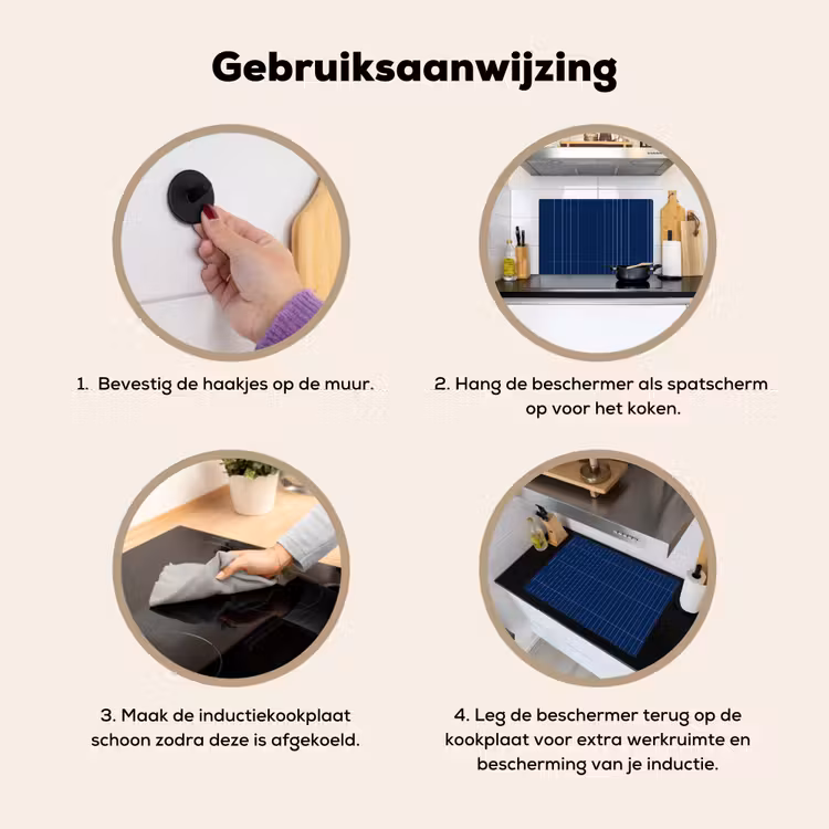Tegels - Langwerpig - Blauw Inductie beschemer met haakjes klein 777 -ky-gebruik-nl