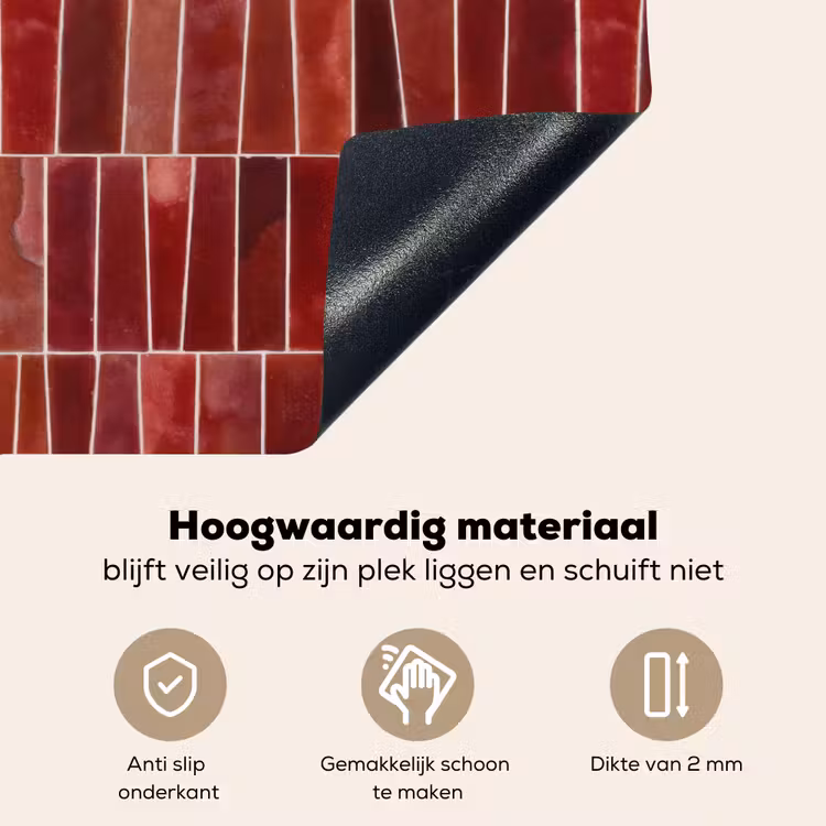 Tegels - Modern - Structuur - Dieprood Inductie beschemer met haakjes klein 777 -ky-onderkant-nl