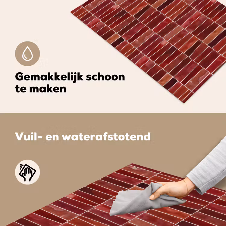 Tegels - Modern - Structuur - Dieprood Inductie beschemer met haakjes klein 777 -ky-schoon-nl